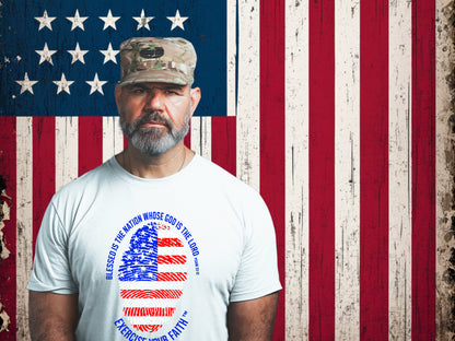 Exercise Your Faith USA Fingerprint Patriotic T-shirt White