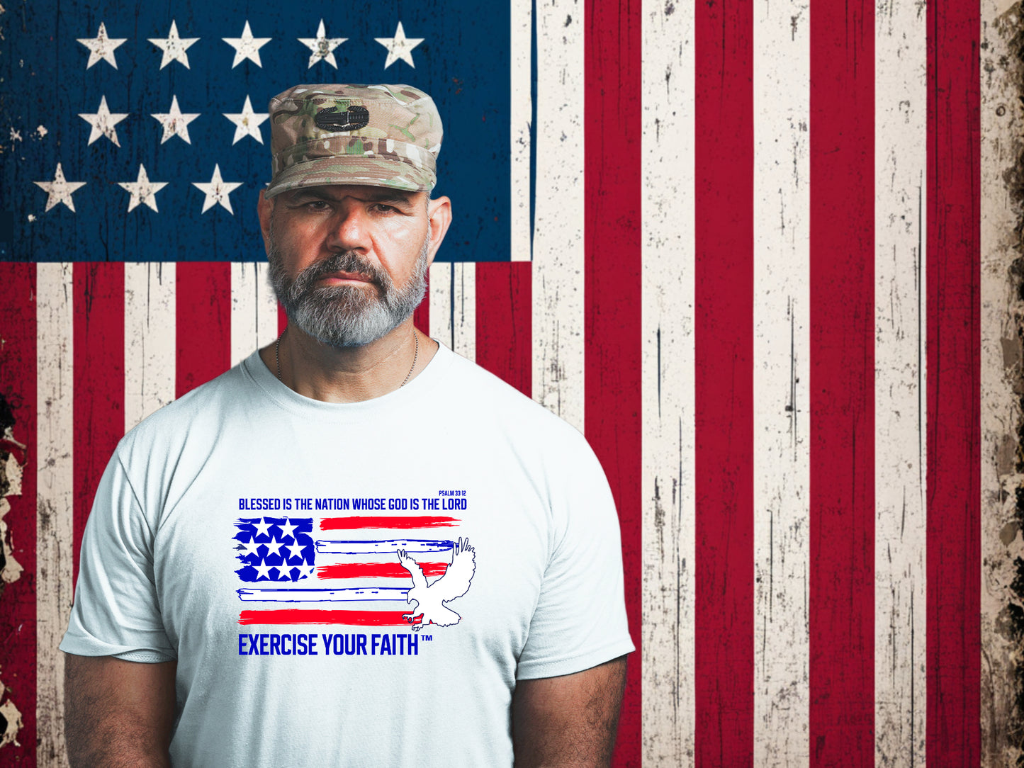 Exercise your Faith Blessed is the nation whose God is the Lord USA T-shirt White