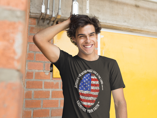 Exercise Your Faith USA Fingerprint Patriotic T-shirt Black