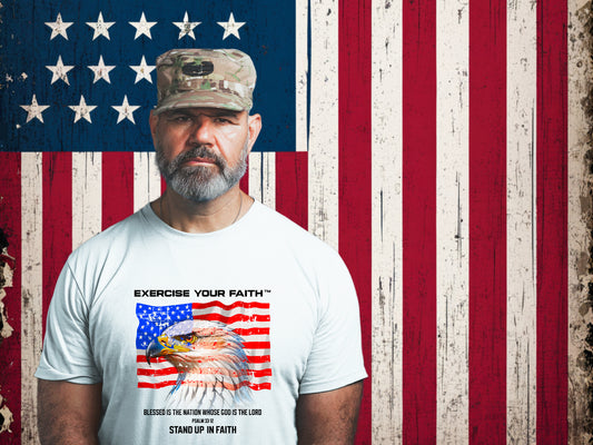 Exercise Your Faith Christian USA Eagle Flag T-shirt White