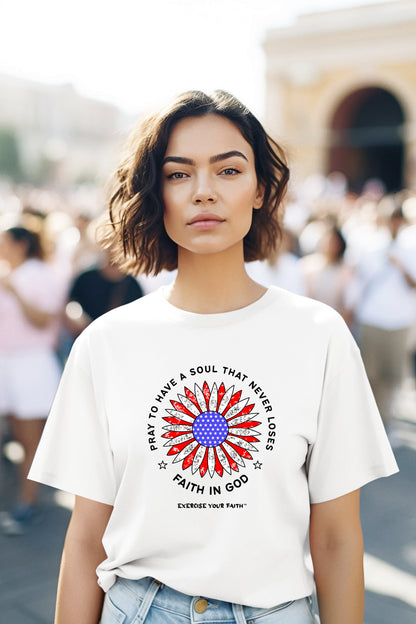 Exercise Your Faith Christian Patriotic Flower T-shirt White