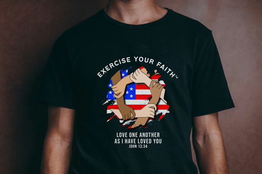 Exercise Your Faith Christian Circle of Unity flag T-shirt Black
