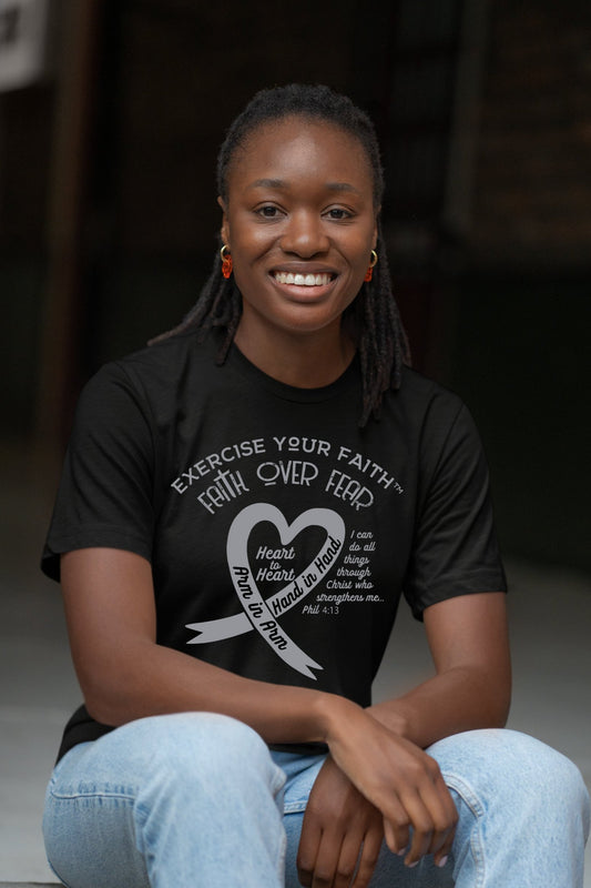 Exercise Your Faith Brain Cancer Ribbon Heart Black