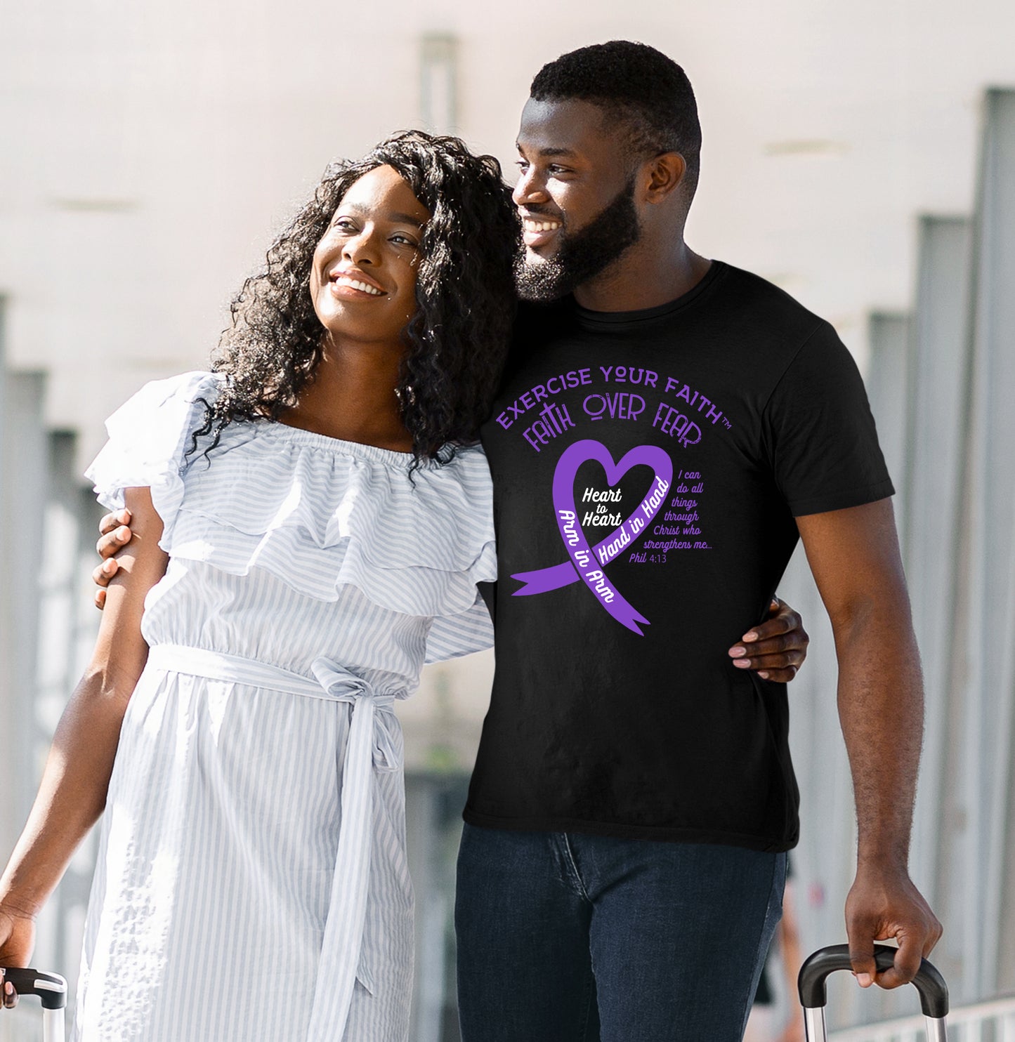 Exercise Your Faith Pancreatic Cancer Ribbon Heart Black