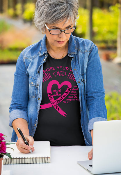 Exercise Your Faith Breast Cancer Ribbon Heart Black