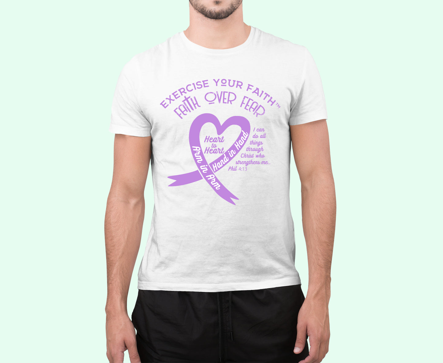 Exercise Your Faith All Cancers Ribbon Heart White