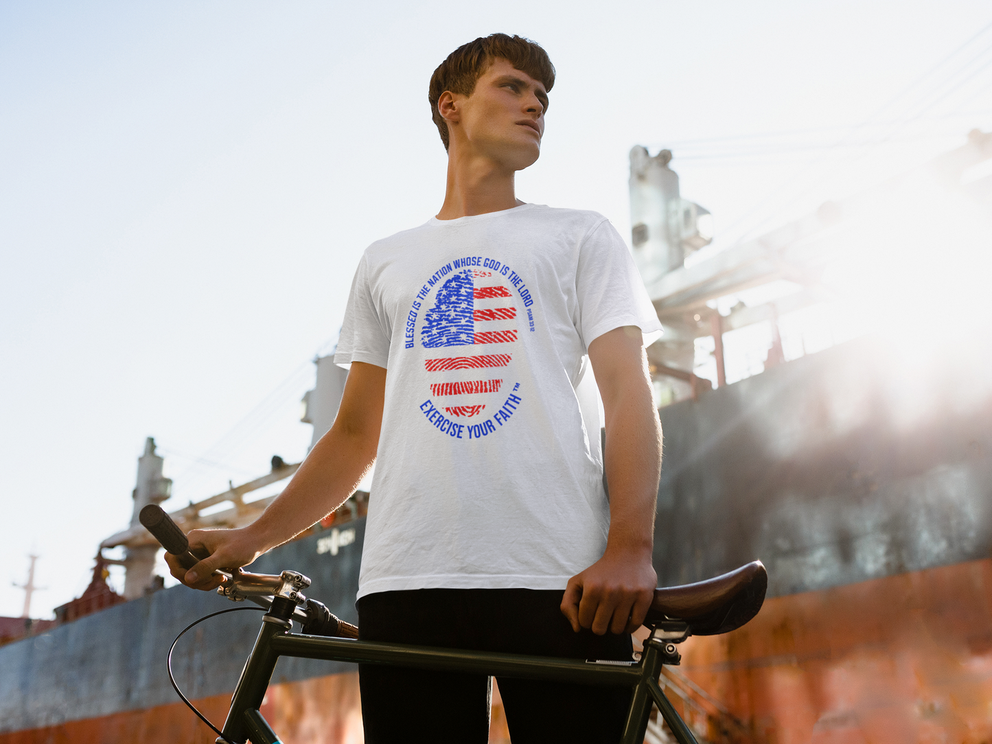Exercise Your Faith USA Fingerprint Patriotic T-shirt White