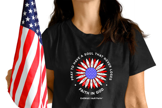 Exercise Your Faith Christian Patriotic Flower T-shirt Black