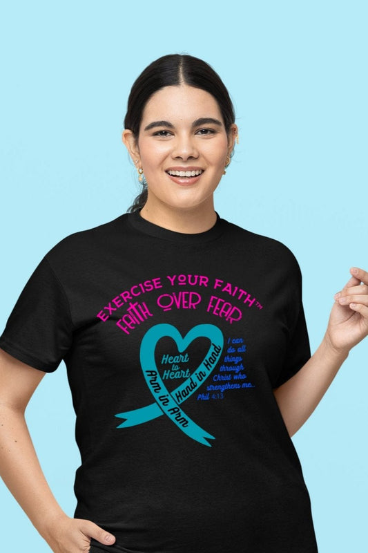 Exercise Your Faith Thyroid Cancer Ribbon Heart Black