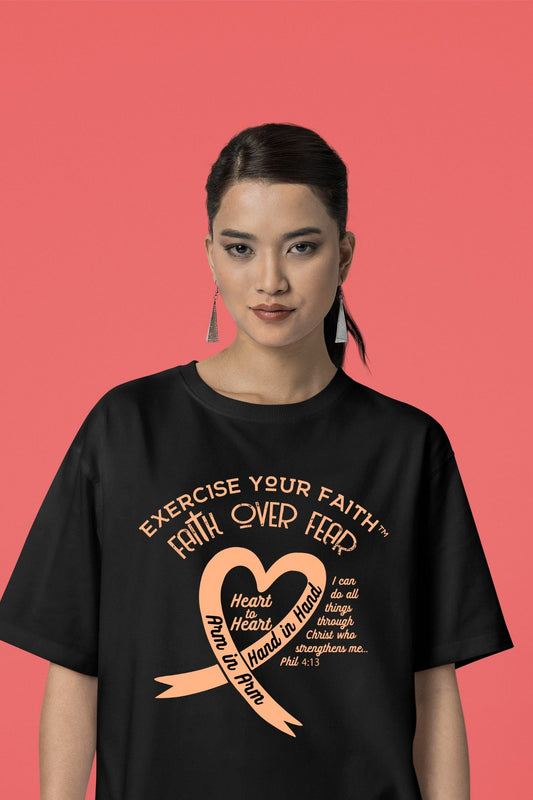 Exercise Your Faith Uterine Cancer Ribbon Heart Black