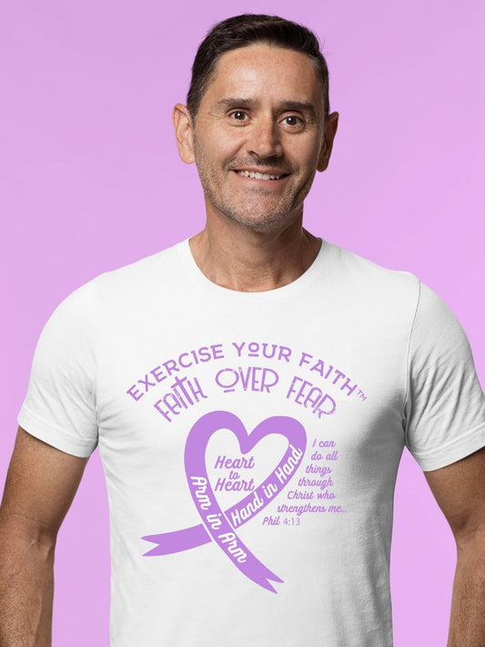 Exercise Your Faith All Cancers Ribbon Heart White