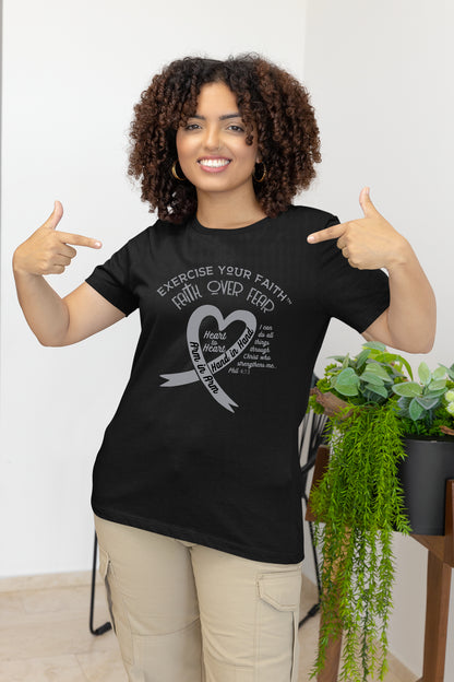 Exercise Your Faith Brain Cancer Ribbon Heart Black