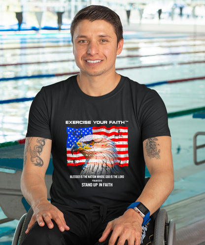 Exercise Your Faith Christian USA Eagle Flag T-shirt Black