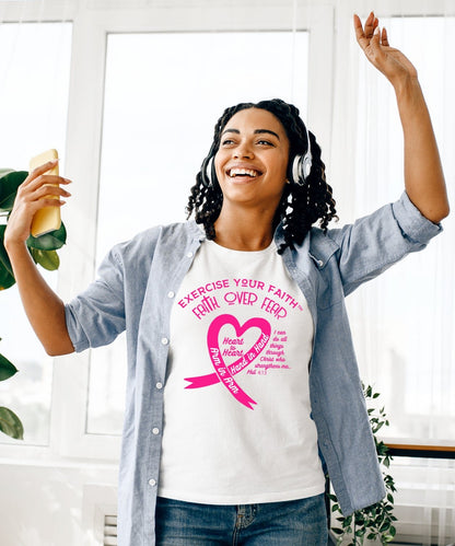 Exercise Your Faith Breast Cancer Ribbon Heart White