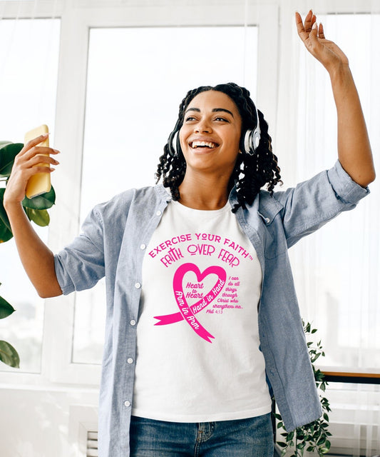 Exercise Your Faith Breast Cancer Ribbon Heart White