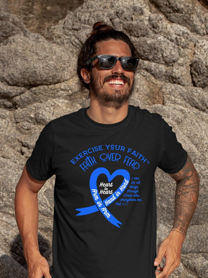 Exercise Your Faith Colon Cancer Ribbon Heart Black