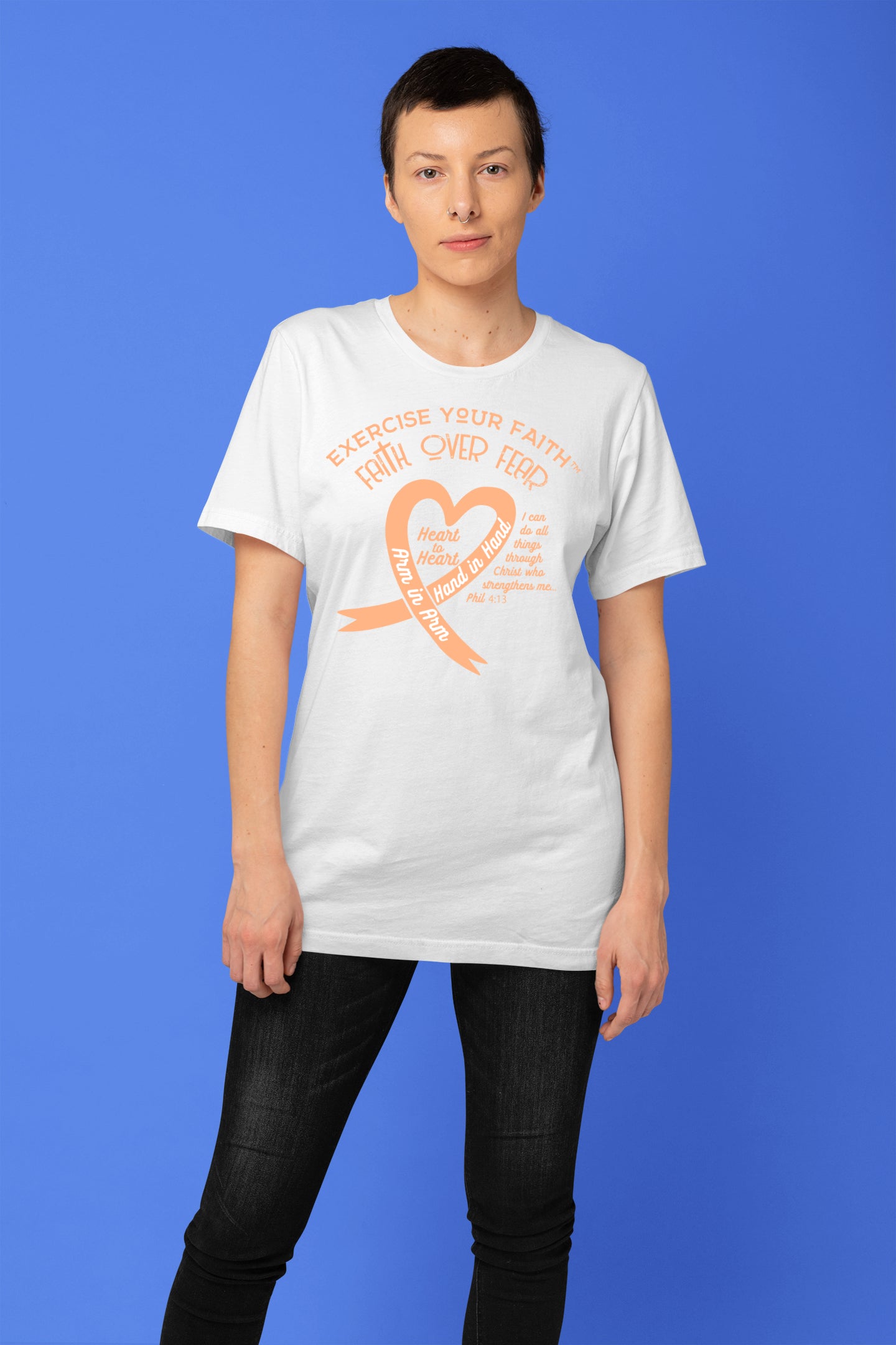 Exercise Your Faith Uterine Cancer Ribbon Heart White