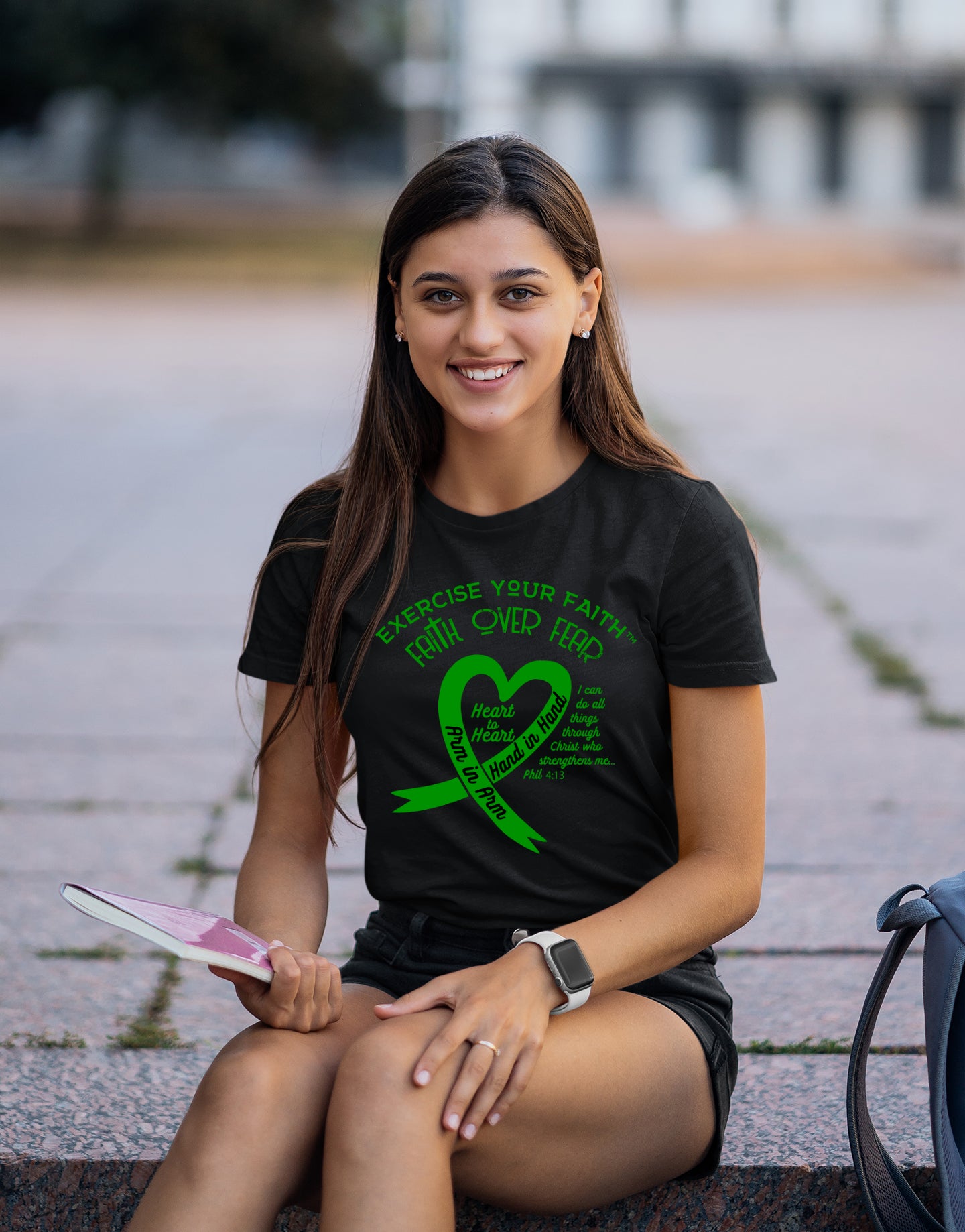 Exercise Your Faith Liver Cancer Ribbon Heart Black