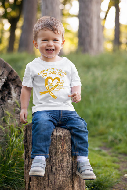 Exercise Your Faith Childhood Cancer Ribbon Heart White