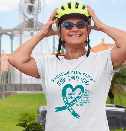 Exercise Your Faith Cervical Cancer Ribbon Heart White