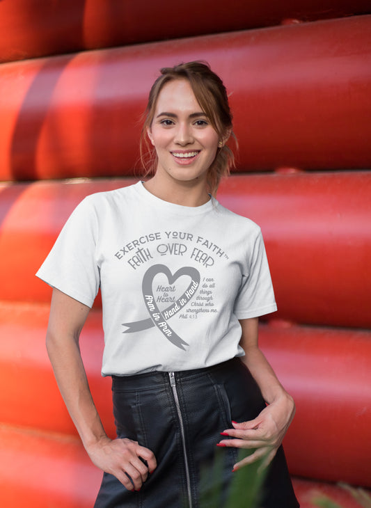 Exercise Your Faith Brain Cancer Ribbon Heart White