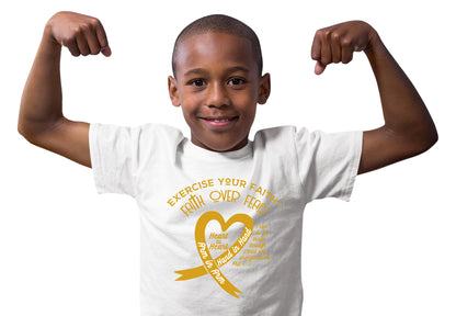 Exercise Your Faith Childhood Cancer Ribbon Heart White