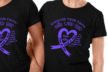 Exercise Your Faith In Honor of Caregivers Ribbon Heart Black