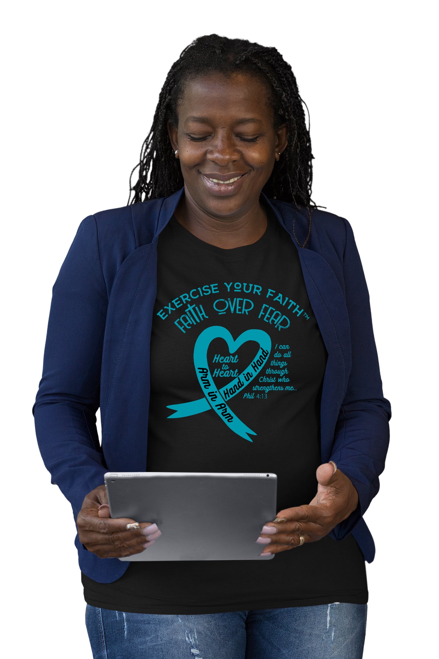 Exercise Your Faith Ovarian Cancer Ribbon Heart Black