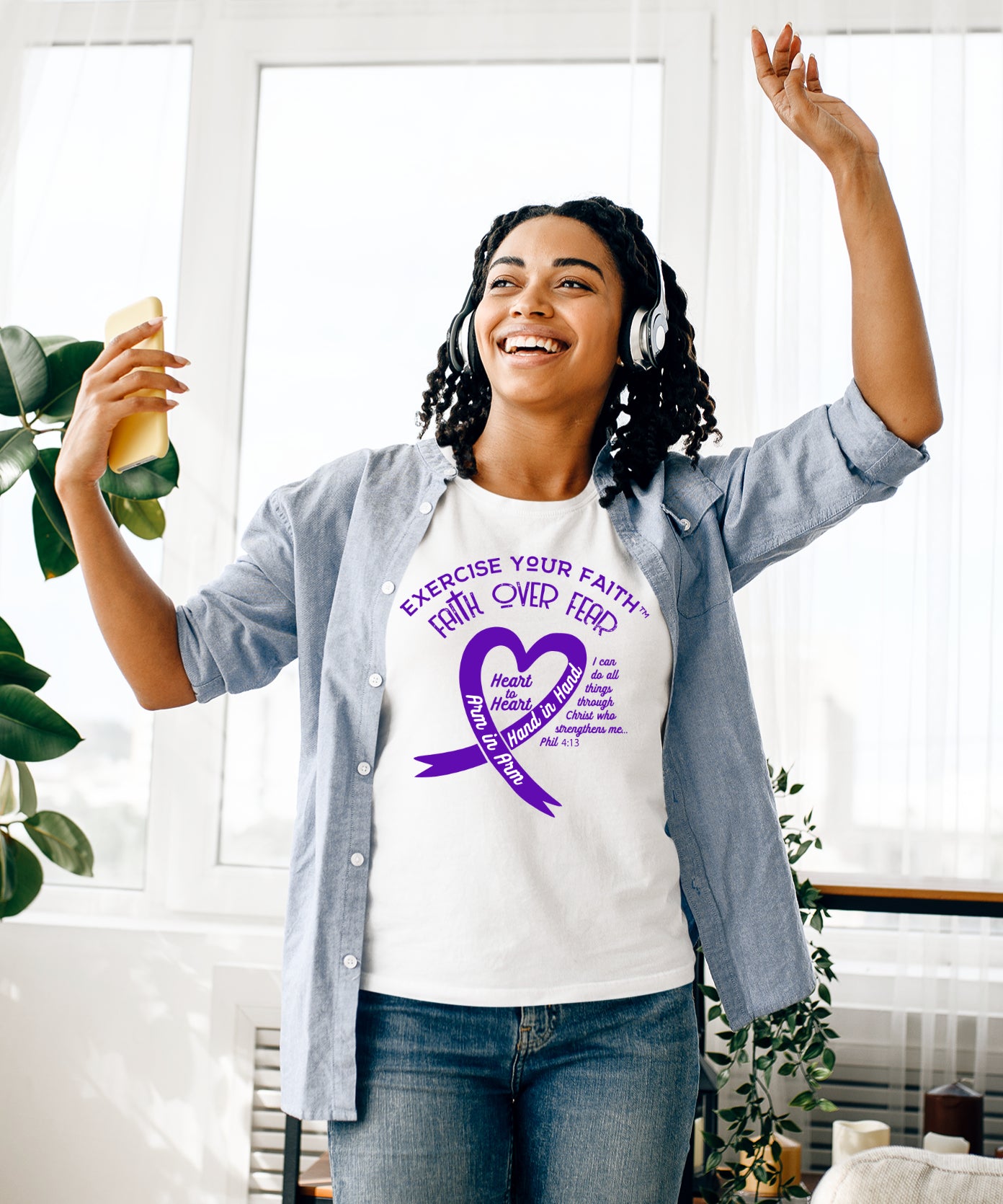 Exercise Your Faith Pancreatic Cancer Ribbon Heart White