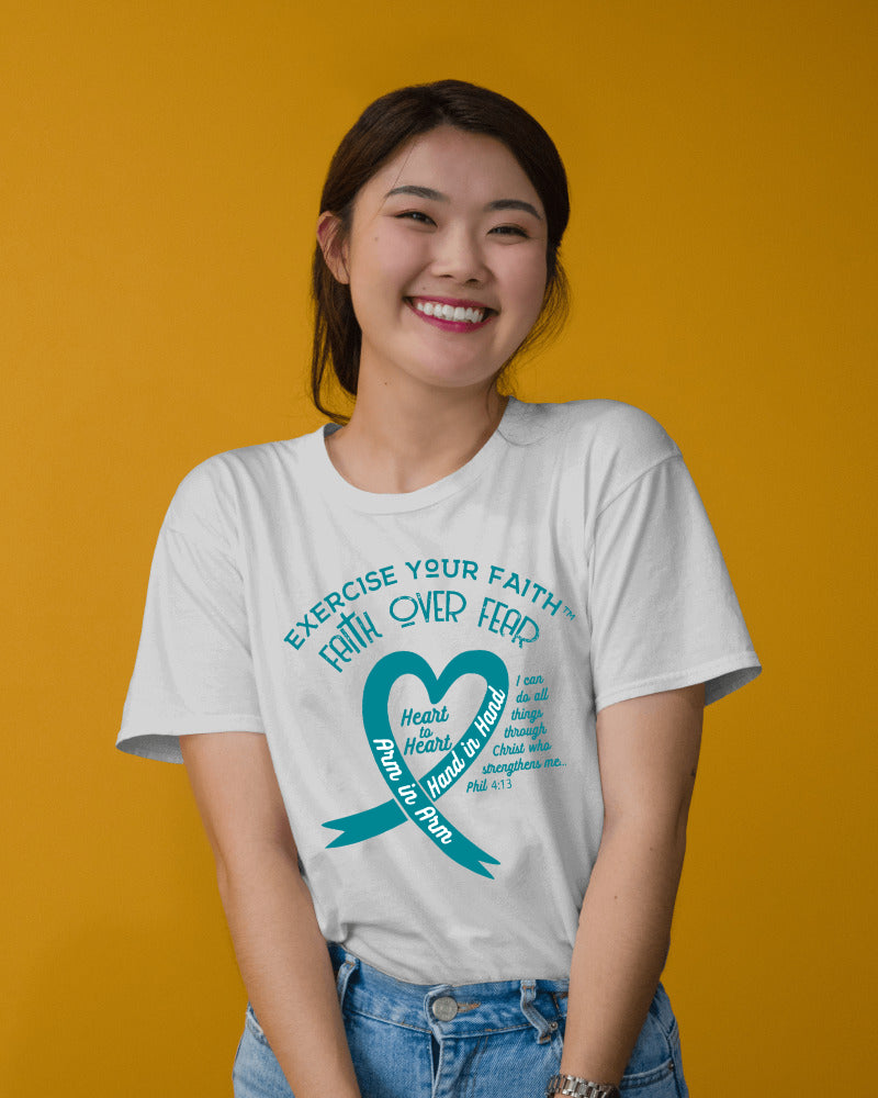 Exercise Your Faith Cervical Cancer Ribbon Heart White