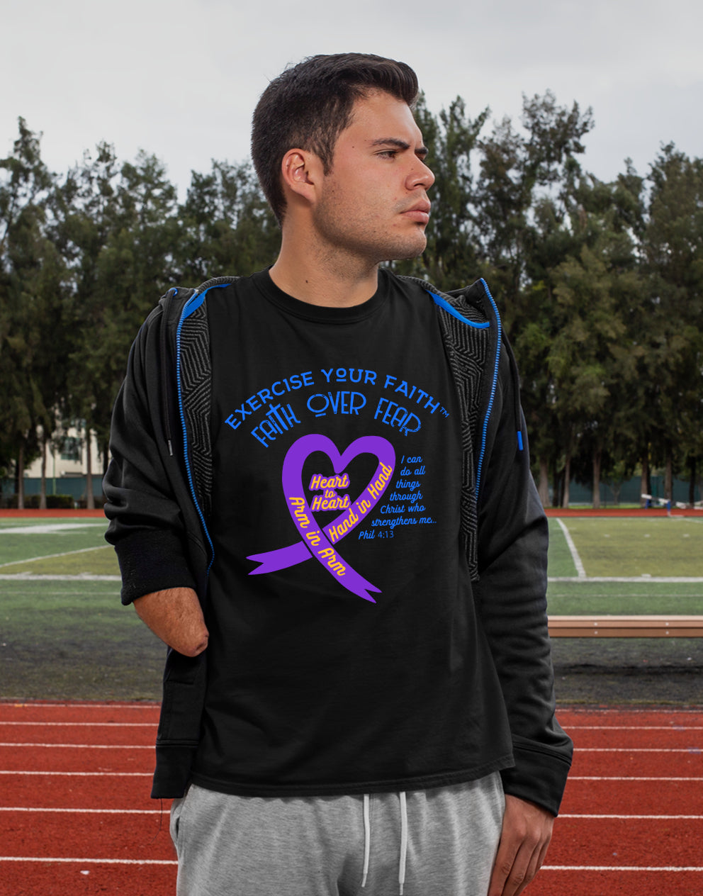 Exercise Your Faith Bladder Cancer Ribbon Heart Black
