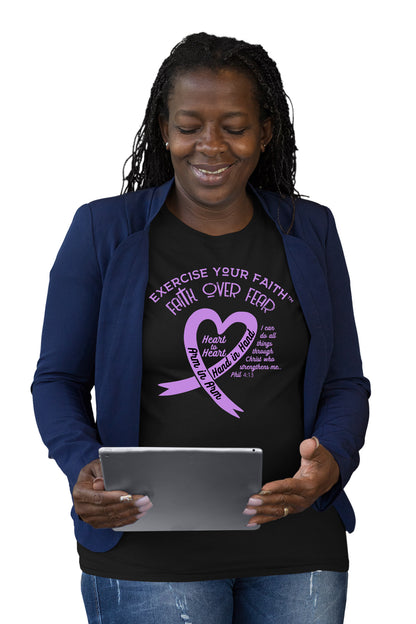 Exercise Your Faith All Cancers Ribbon Heart Black