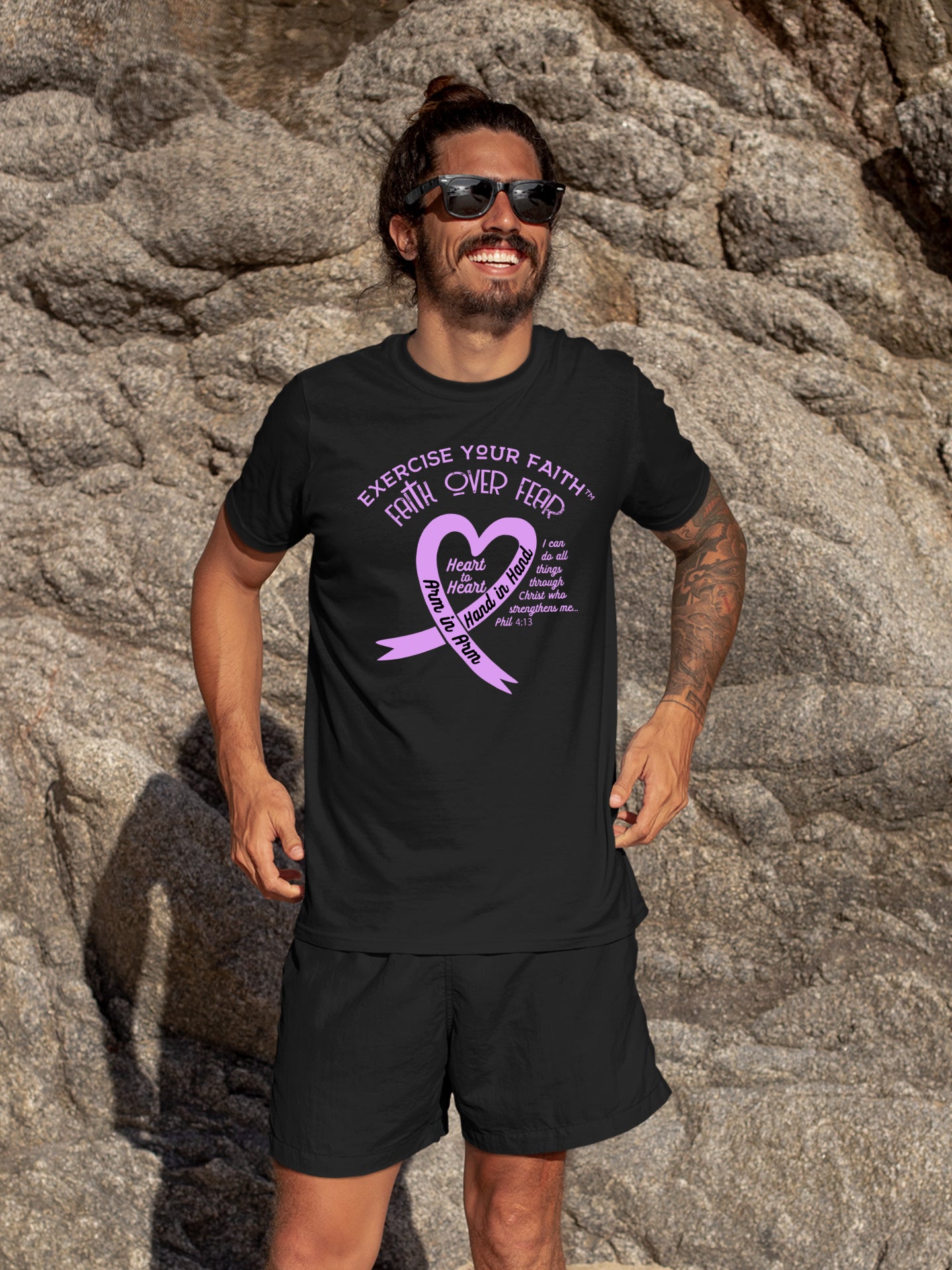 Exercise Your Faith Testicular Cancer Ribbon Heart Black
