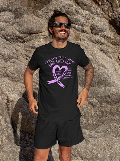 Exercise Your Faith Testicular Cancer Ribbon Heart Black