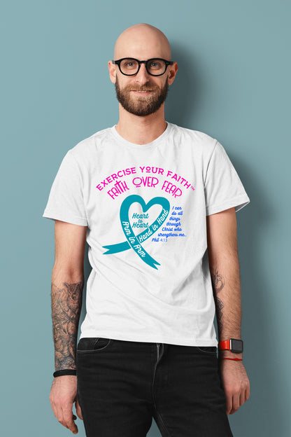 Exercise Your Faith Thyroid Cancer Ribbon Heart White