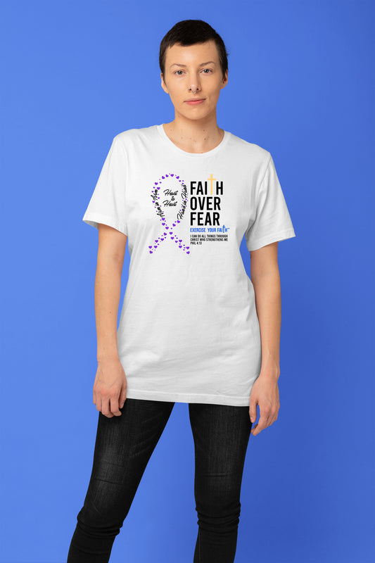 Faith Over Fear Little Hearts Ribbon Thyroid Cancer White