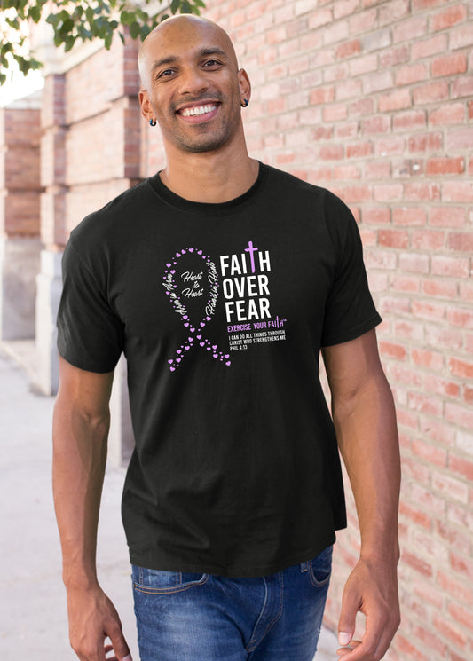 Faith Over Fear Little Hearts Ribbon Testicular Cancer Black