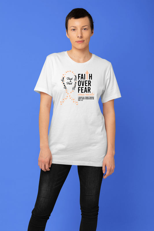 Faith Over Fear Little Hearts Ribbon Uterine Cancer White