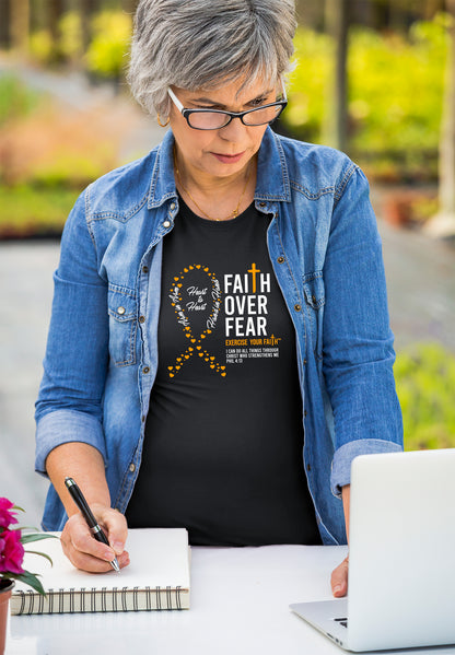 Faith Over Fear Little Hearts Ribbon Kidney Cancer Black