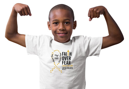 Faith Over Fear Little Hearts Ribbon Childhood Cancer White