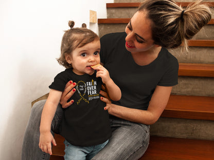 Faith Over Fear Little Hearts Ribbon Childhood Cancer Black