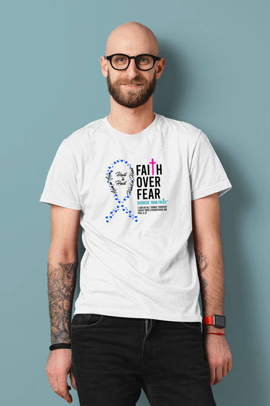 Faith Over Fear Little Hearts Ribbon Thyroid Cancer White