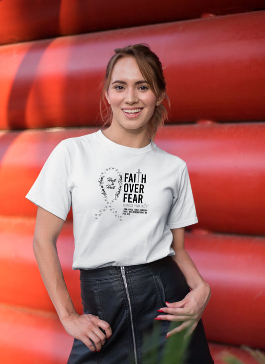 Faith Over Fear Little Hearts Ribbon Brain Cancer White