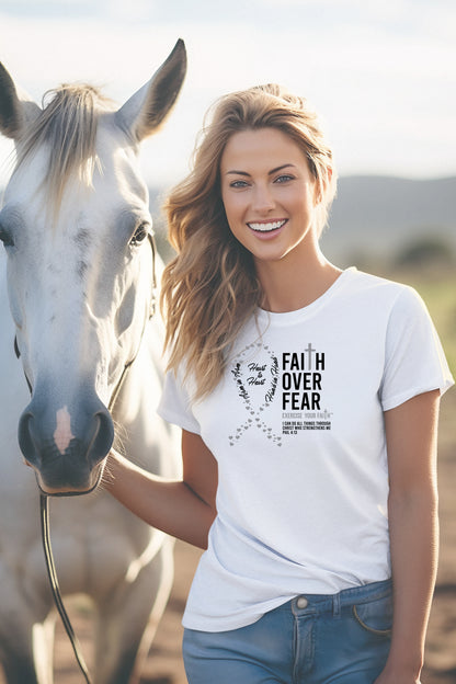 Faith Over Fear Little Hearts Ribbon Brain Cancer White