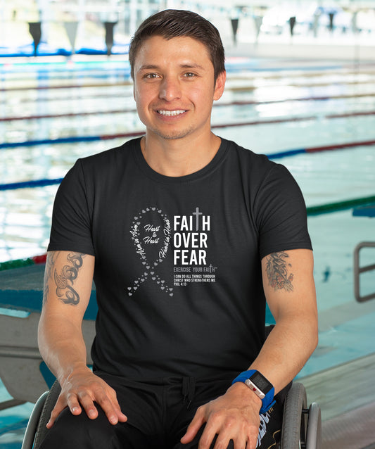 Faith Over Fear Little Hearts Ribbon Brain Cancer Black