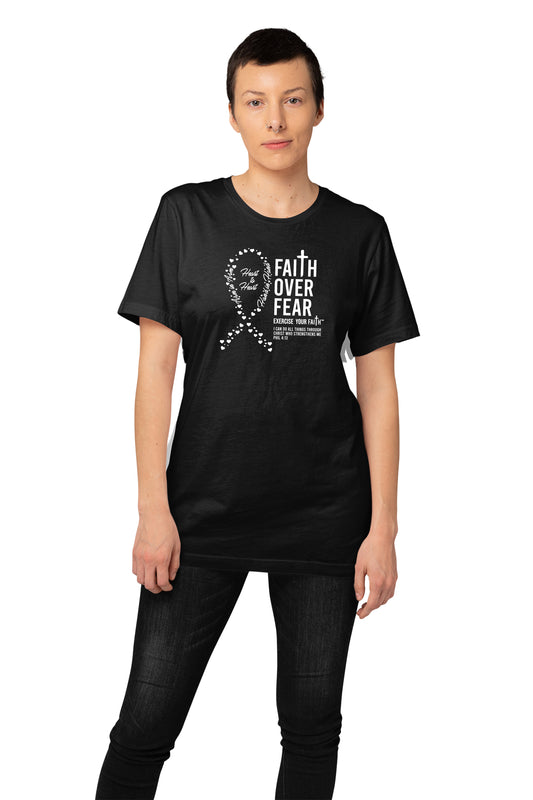 Faith Over Fear Little Hearts Ribbon For Lung Cancer Black