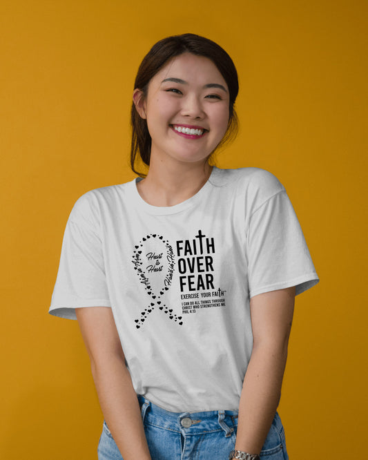Faith Over Fear Little Hearts Ribbon For Melanoma White