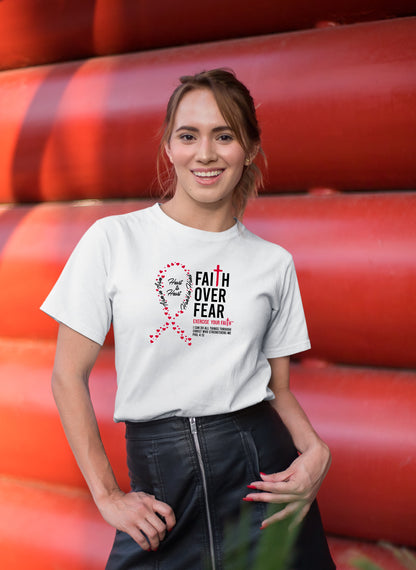 Faith Over Fear Little Hearts Ribbon Head and Neck Cancer White