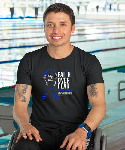 Faith Over Fear Little Hearts Ribbon Colon Cancer Black