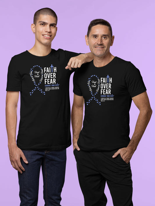 Faith Over Fear Little Hearts Ribbon Esophageal Cancer Black